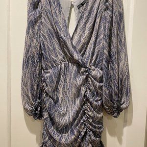 Zara blue metallic print dress